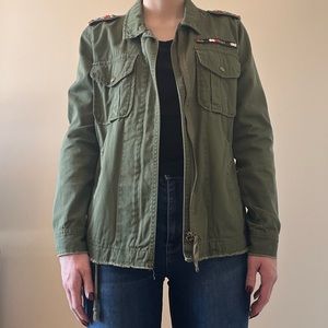 Miami Francesca’s olive green utility zip up jacket with embellishments